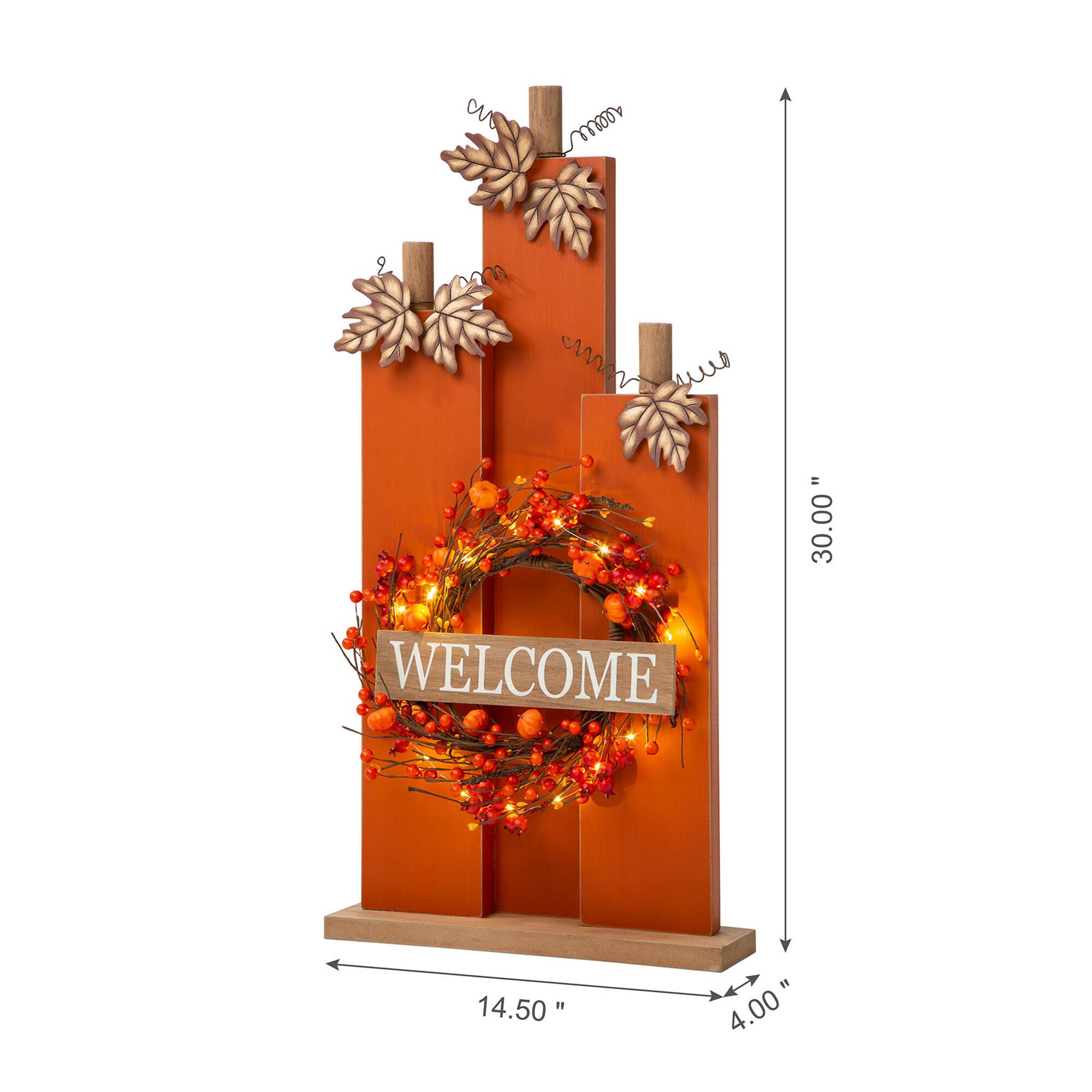 Glitzhome® 30" Fall Lighted Pumpkin & Wreath Décor